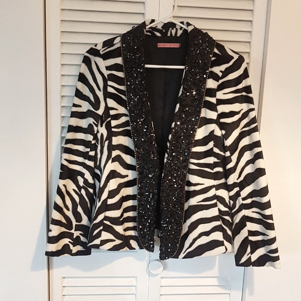 Alice + Olivia Zebra Print Sequin Jacket